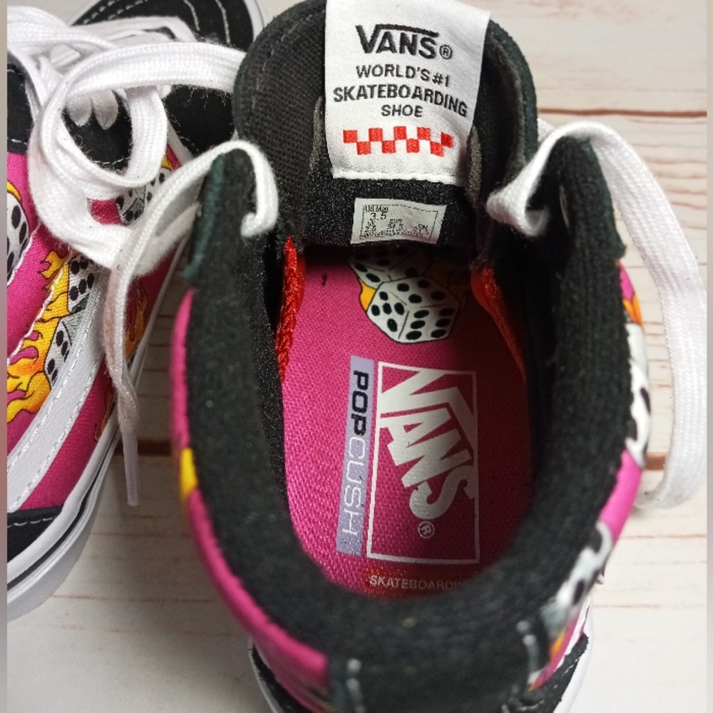 Vans Black and Pink Skateboarding Shoes high cut laced-up size 3.5 New - Picture 5 of 6